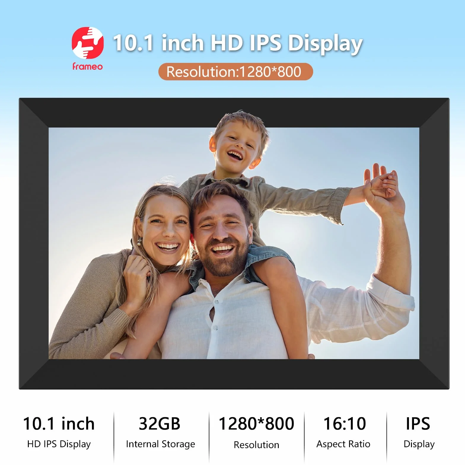 Cornice Digitale Frameo WiFi 32 GB 10,1 Pollici Cornice Digitale Foto 1280 x 800 IPS Touch Screen LCD Cornice Per Foto Con Rotazione Automatica Momenti Istantaneamente Condivisi Tramite l'app Frameo