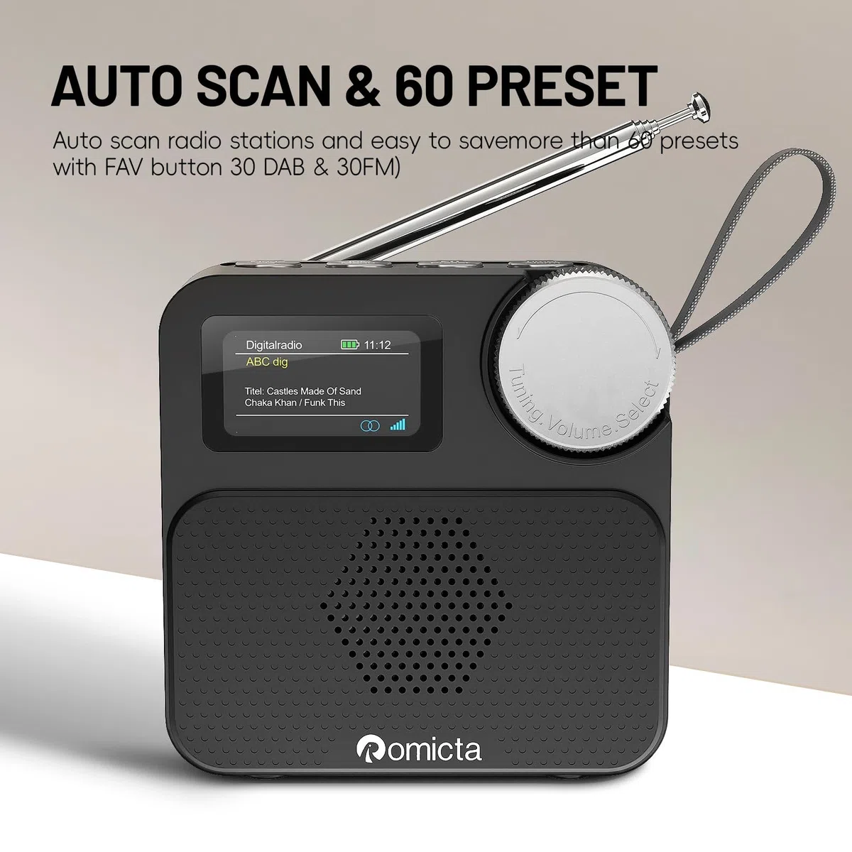 Romicta Radio DAB/DAB+ con Bluetooth 5.0, display a colori, slot per schede MicroSD, sveglia e timer, ricaricabile, ideale per casa e in viaggio