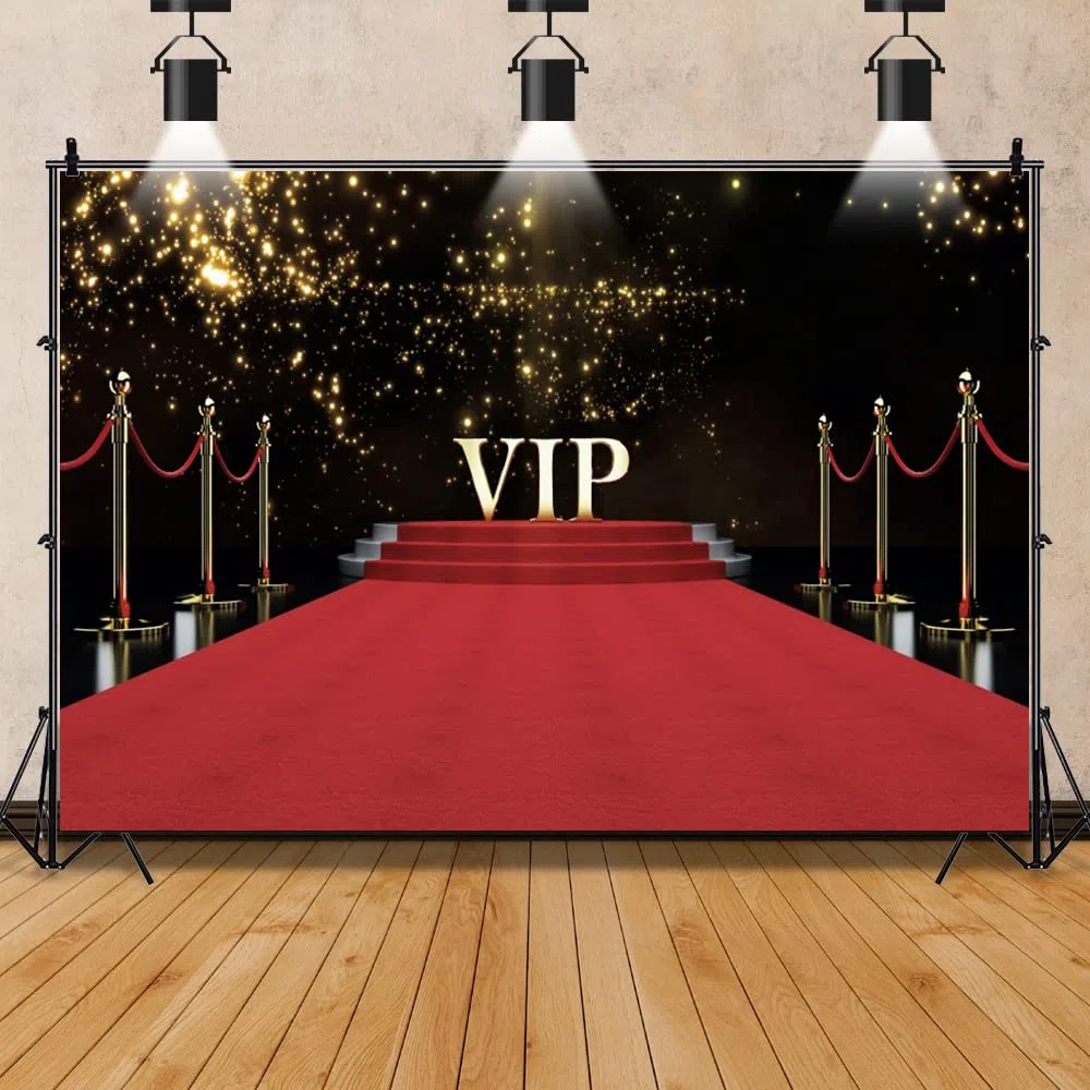 YongFoto 4,5x3m Vinile fondali fotografici VIP Stage Red Carpet Macchie d'oro scintillanti per l'evento di nozze di compleanno Sfondo foto Studio Fotografico Partito Fondale foto