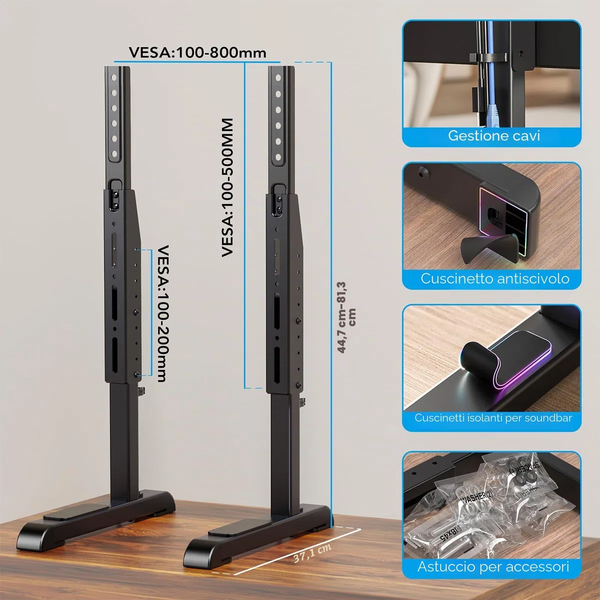 AX WABER Supporto universale per TV, base per TV da tavolo, ricambio senza oscillazioni per la maggior parte dei televisori LCD LED da 24 a 80 pollici, 7 gambe regolabili in altezza per TV fino a 68