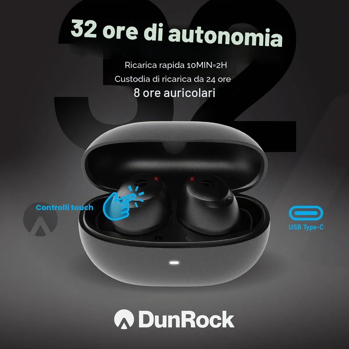 Pop Auricolari In-Ear Bluetooth 5.2 con ANC Ibrido, Modalità Trasparenza, App, 32h Batteria, 6 Microfoni ENC, Touch, USB-C, True Wireless per Chiamate, Sport e Viaggi – Nero