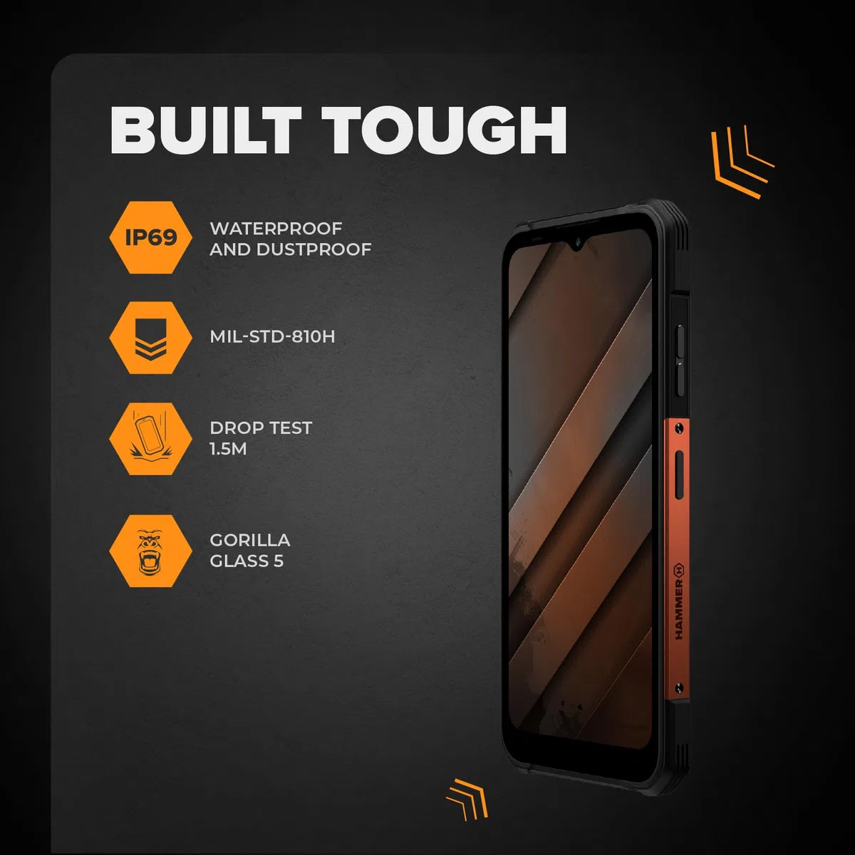 Hammer Construction 2 Thermal smartphone ultra-robusto IP69 con termometro e telemetro laser, 8+8 GB RAM, Android 14, potente fotocamera da 108 MP, batteria 6500 mAh con funzione power bank, 256gb/1T