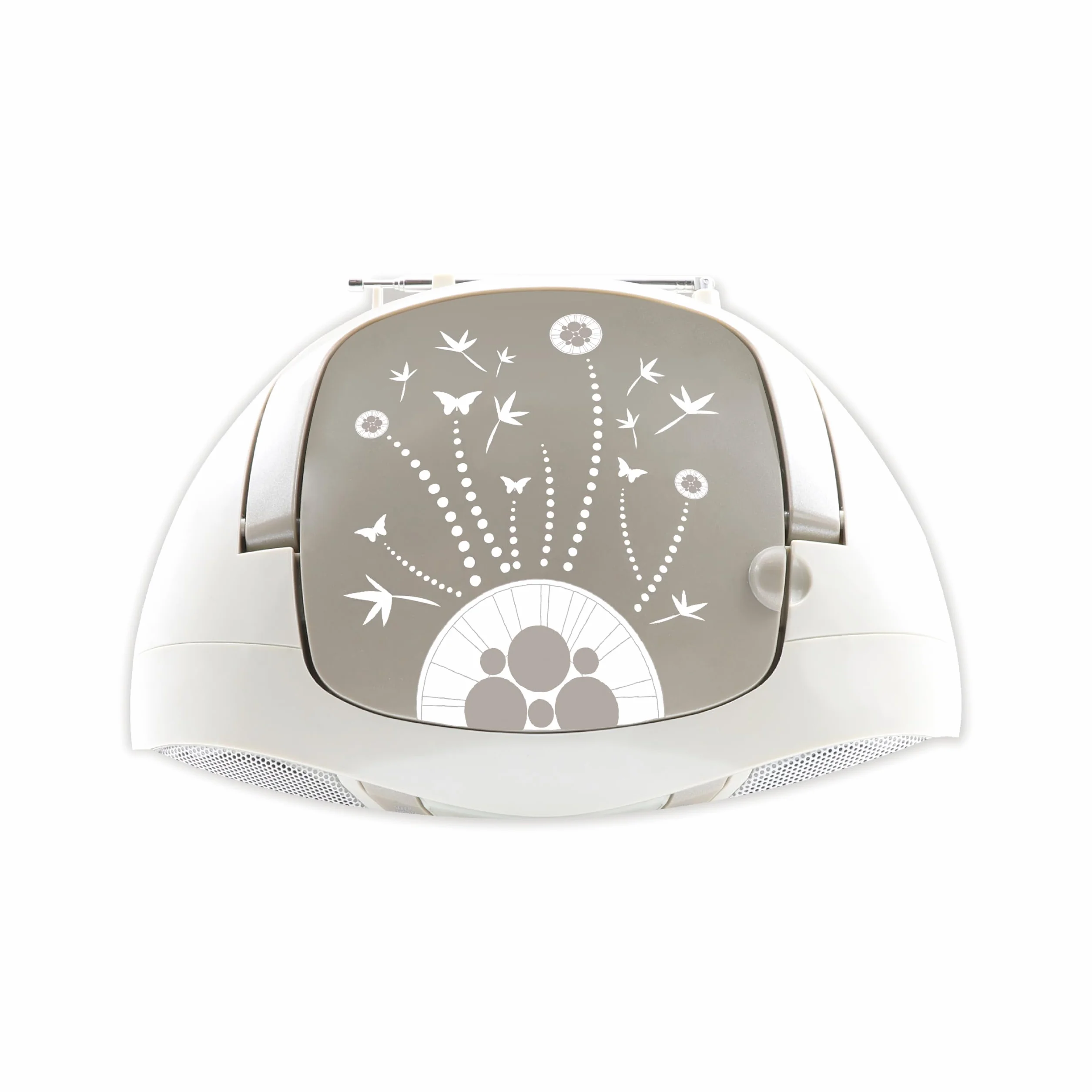 MOOOV Soft Grey, lettore CD portatile, riproduzione CD-R/CD-RW/CD-MP3, radio FM, porta USB, audio stereo 6W, impugnatura ergonomica, funziona su alimentazione o batterie