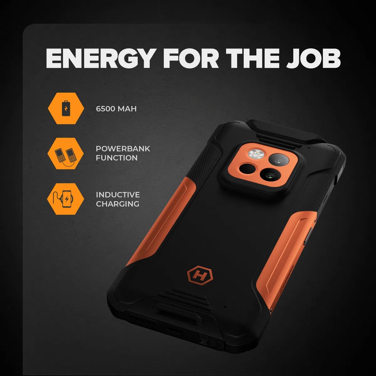 Hammer Construction 2 Thermal smartphone ultra-robusto IP69 con termometro e telemetro laser, 8+8 GB RAM, Android 14, potente fotocamera da 108 MP, batteria 6500 mAh con funzione power bank, 256gb/1T
