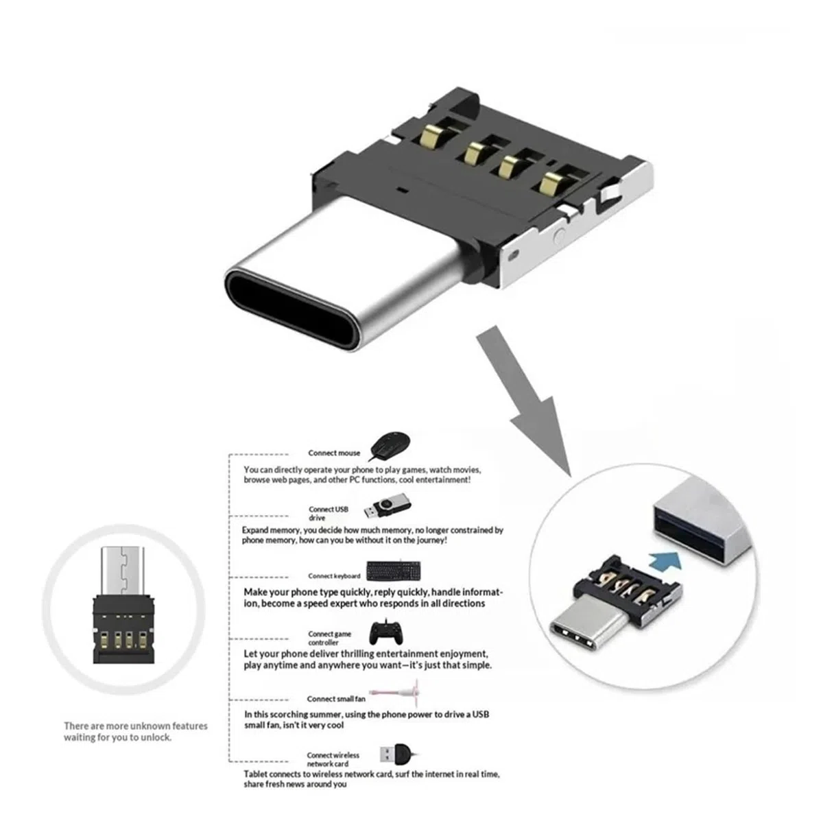 Adattatore USB Tipo C Micro USB a USB 2.0 OTG Cavo per Smartphone Tablet