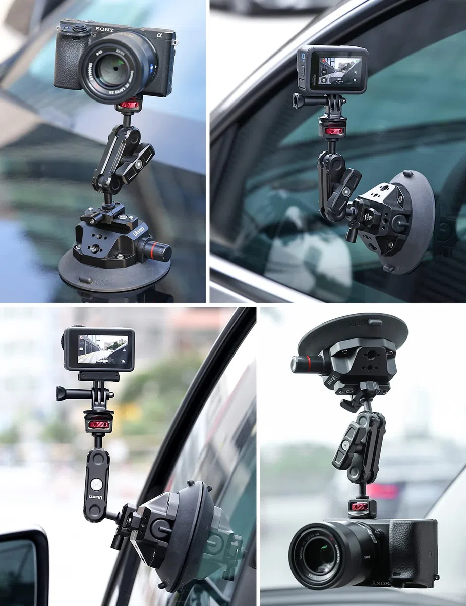 ULANZI SC-02 4,5" Supporto a ventosa per GoPro, supporto a ventosa con pompa e braccio magico NOTA a sgancio rapido, supporto da auto per Insta360, DJI Osmo Action
