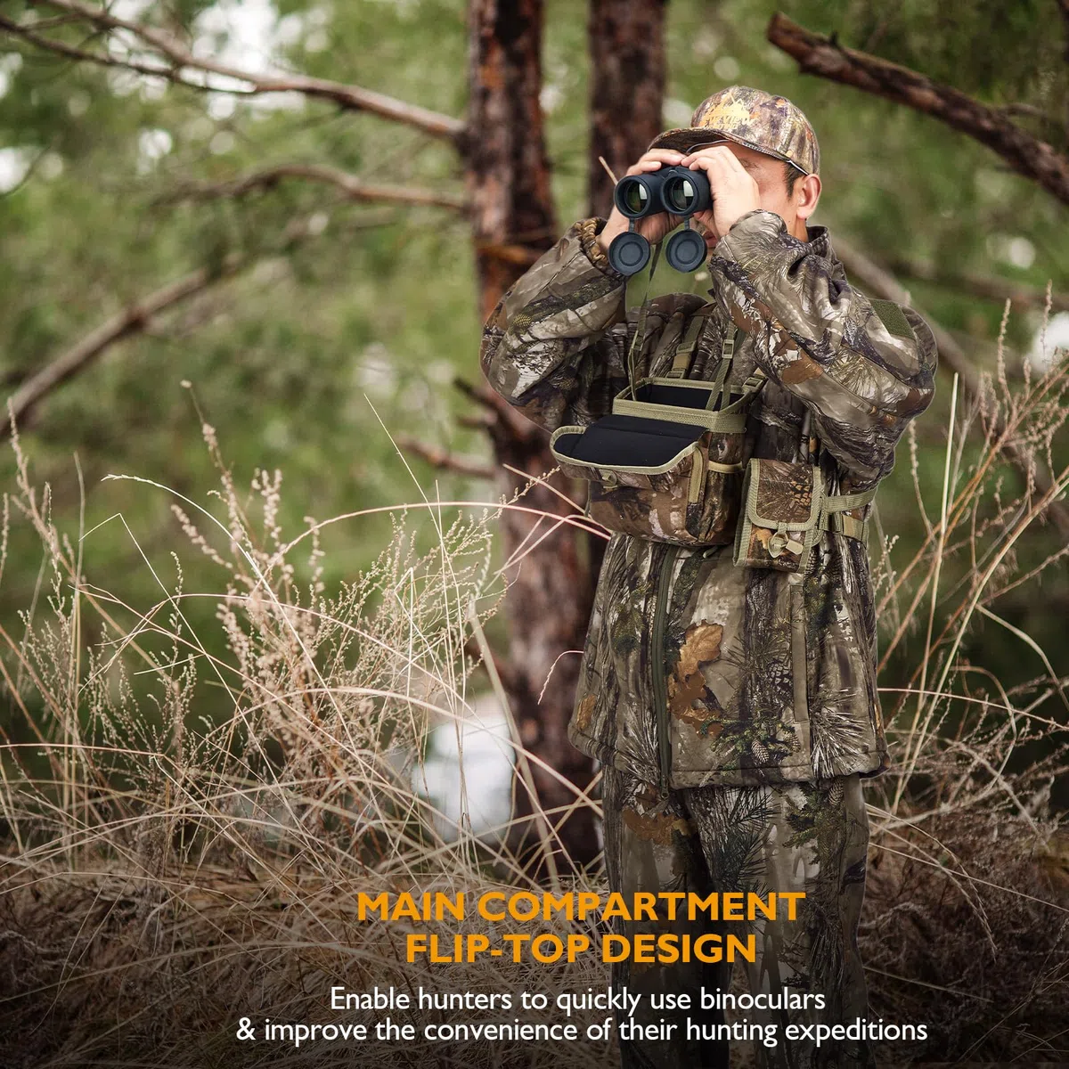 NewView Binocular Harness Chest Pack con tasca rimovibile, cinturino binario regolabile e parapioggia, ideale per caccia, escursioni e birdwatching Quiet-M
