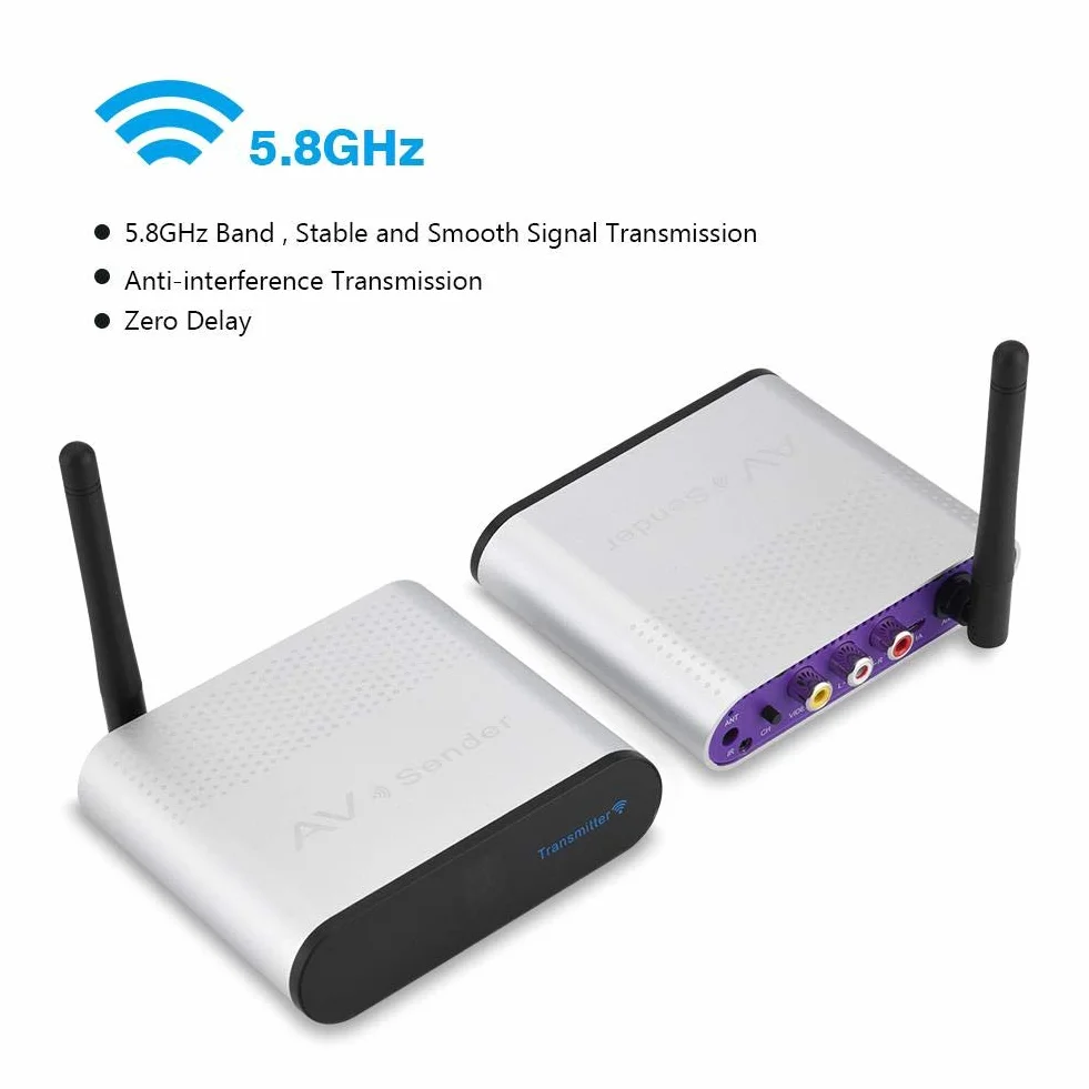Wireless AV Sender, 5,8 GHz 300 m Wireless Video Trasmettitore e ricevitore 8-Group Video mittente Segnale TV per DVD, DVR, Telecamera di sorveglianza, Set-top Box, ecc.(EU)