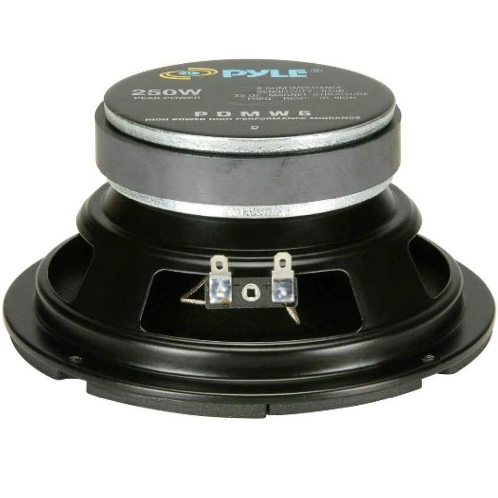 KIT SET PER PYLE PDMW6 1 midwoofer altoparlante da 16,5 cm 165 mm 6,5", da 125 watt rms e 250 watt max, impedenza 8 ohm, per casa party, 1 pezzo + faston di montaggio