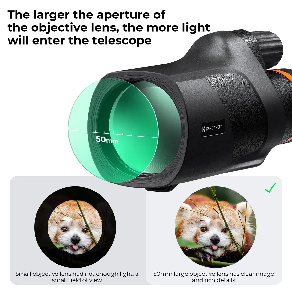 K&F CONCEPT Telescopio Monoculare 12 * 50, HD BAK4, Monocolo Portatile Impermeabile IP66 con Interfaccia Arca, Canocchiale Monoculare per Bird Watching, Caccia, Viaggio, Concerto, Nero