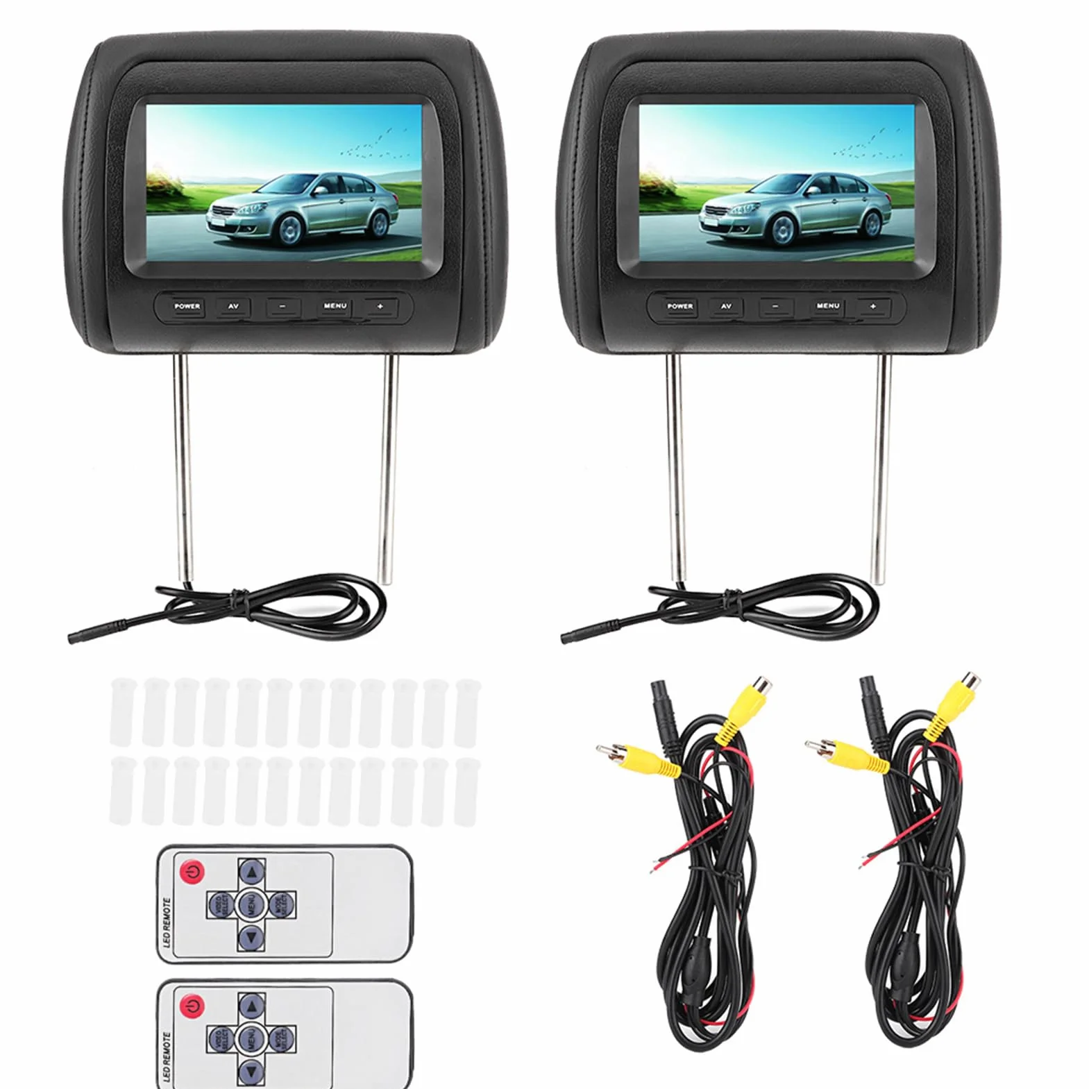 HEEPDD Monitor per Poggiatesta da 7 Pollici, Display per Auto a Doppio Schermo con Telecomando Wireless a 2 Ingressi Video per L'intrattenimento Universale per Auto