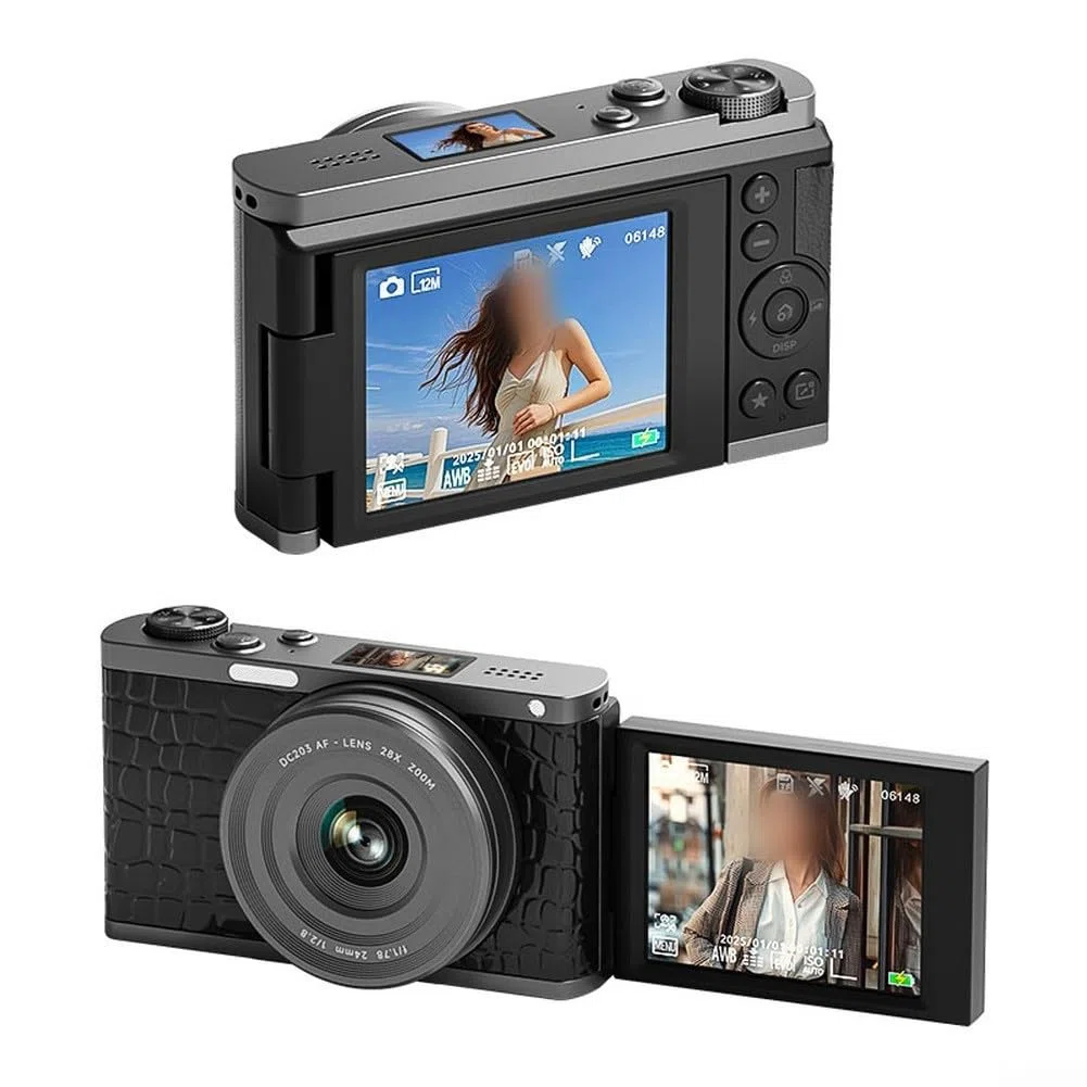 Fotocamera digitale da 68 MP 4K con zoom 28X e schermo flip a 180 gradi autofocus con messa a fuoco automatica per vlogging e riprese fotocamera compatta per fotografia di viaggio e