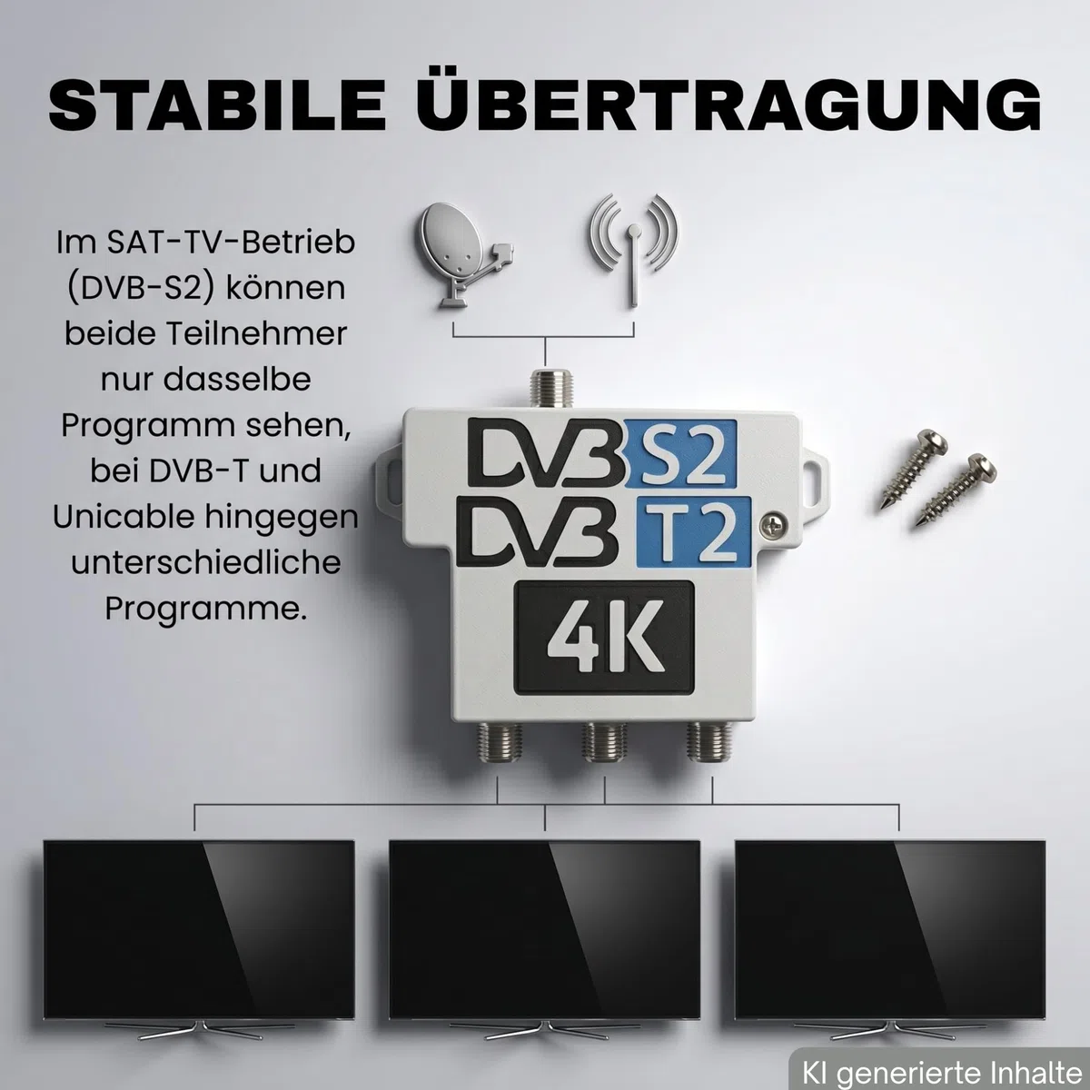 TronicXL Amplificatore di segnale da 60 dB con splitter satellitare a 3 vie, distributore antenna per DVB-S2 (satellite) / DVB-T2 (antenna), 4K 8K UHD TV morbido