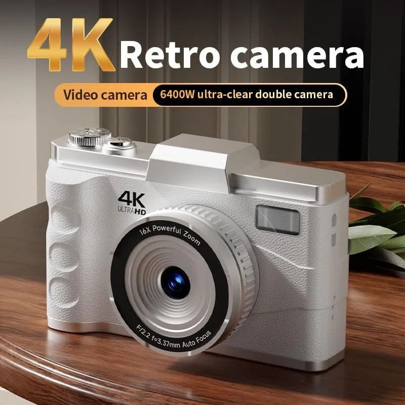 Fotocamera digitale 4K HD, zoom 16x con messa a fuoco automatica con LCD da 3,0 pollici, controllo manuale, scheda TF, stile retrò per fotografia (nero)