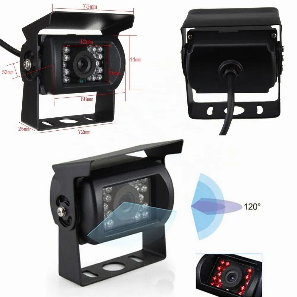 Telecamera Posteriore Camecho 4 pin 18 IR per visione notturna impermeabile Auto Fotografica+ 10 m cavo per Bus/camion/rimorchi/Caravan/camper Retromarcia Fotocamera 12V-24V