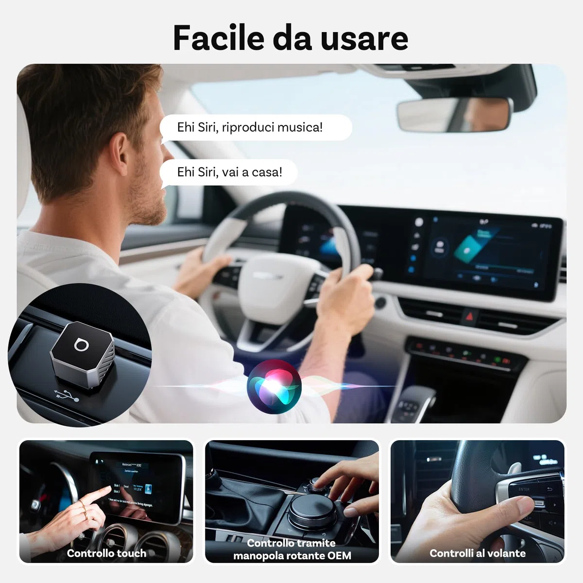 OTTOCAST Mini Pot 2025, Adattatore Wireless 2 in 1 per CarPlay e Android Auto, Compatibile con iOS 10+/Android 11+ e Auto dal 2016 in Poi, Plug & Play, USB-A/Type-C, Aggiornamento OTA, Argento