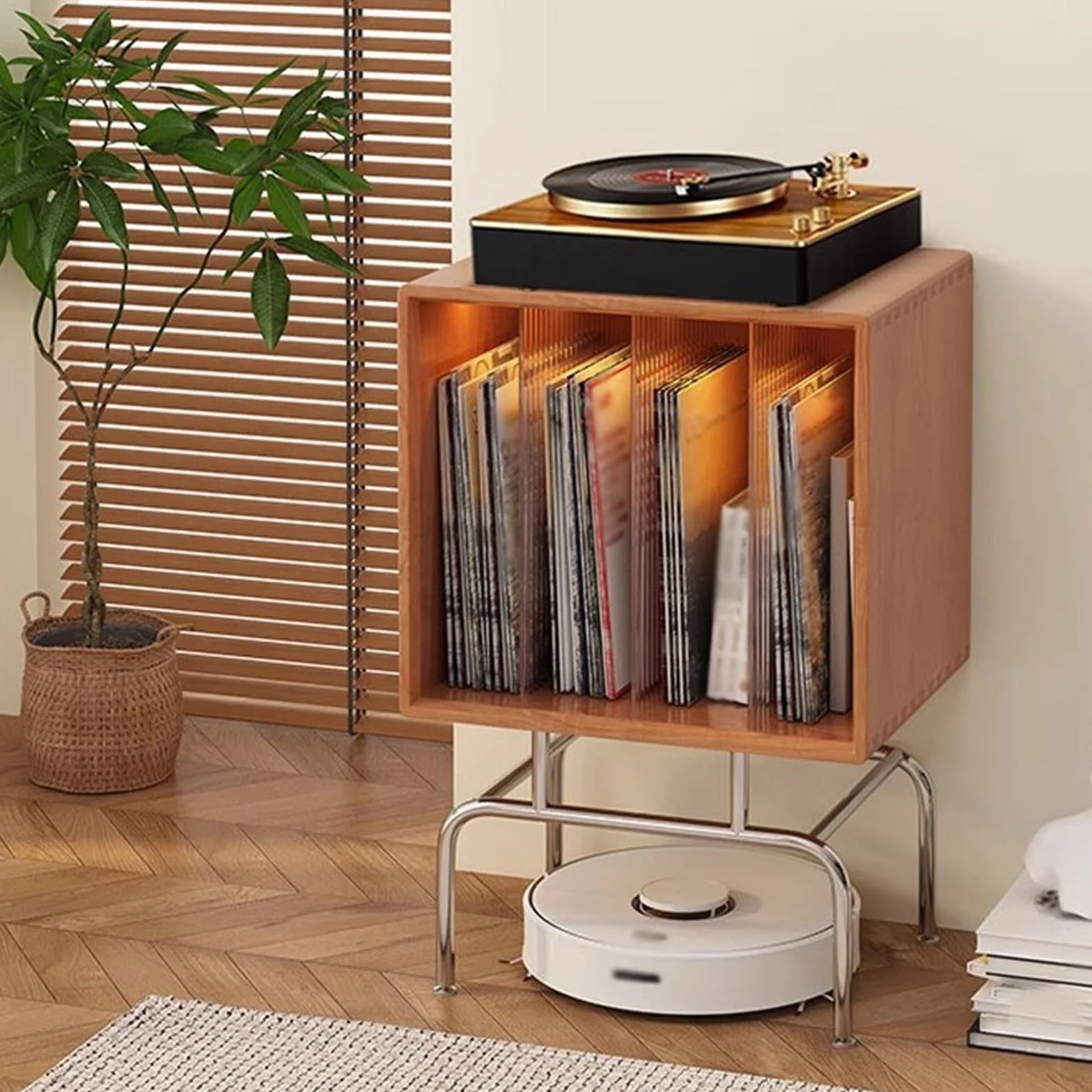 Ufficio Armadietto for dischi in vinile retrò, ripiano for CD in legno Scaffale porta dischi