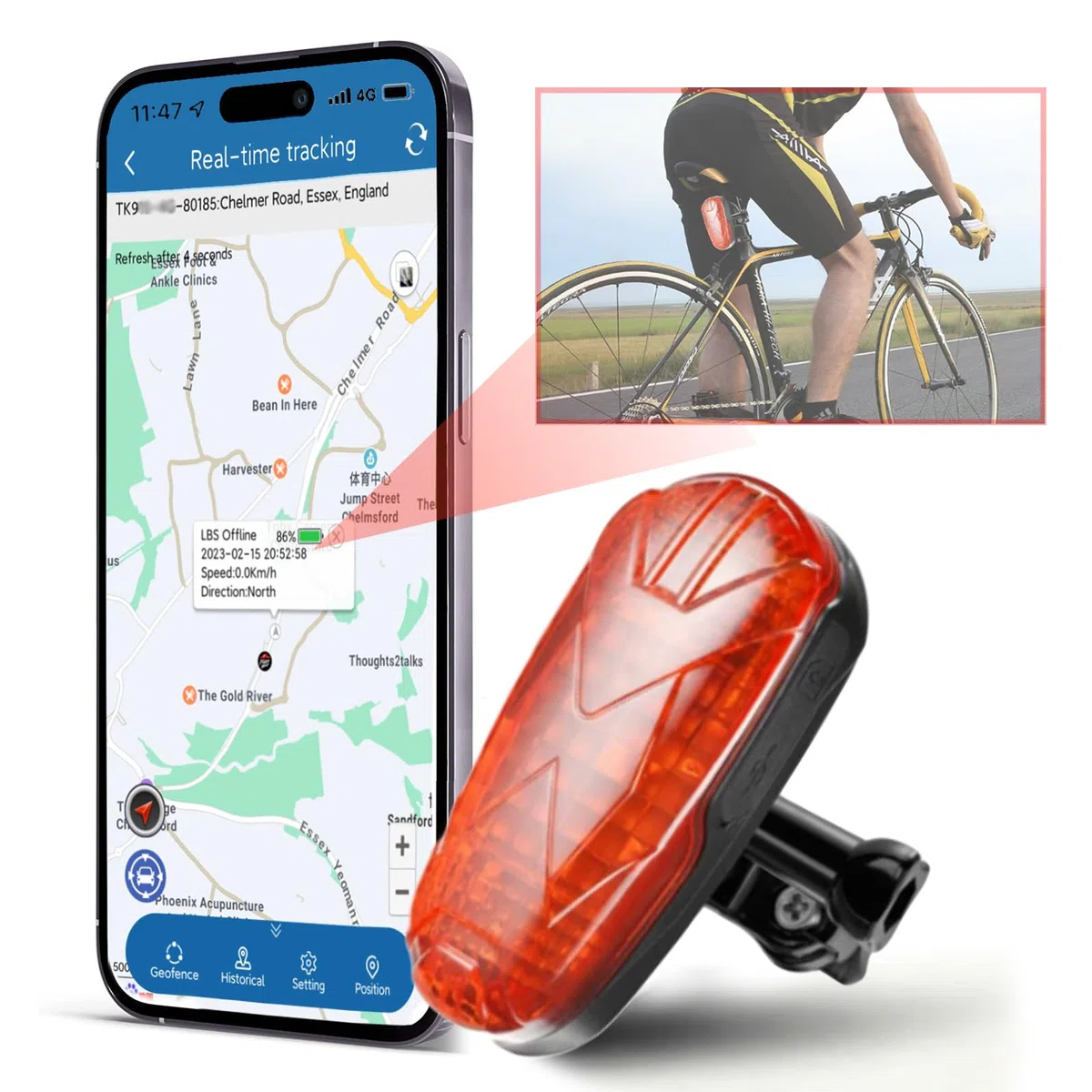 Localizzatore GPS per Bici Monitoraggio in Tempo Reale Satellitare GPS Tracker Antifurto Impermeabile Fanale Posteriore per bicicletta