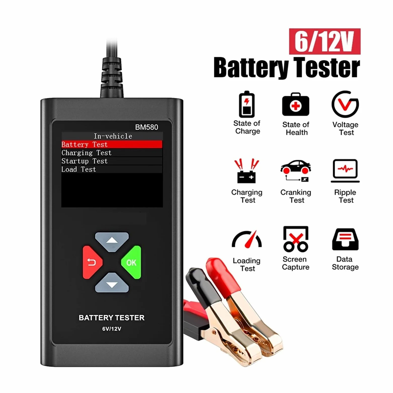 Tester per batterie auto, Tester for batteria auto BM580/BM550 da 24 V, 6, 12, test di carica e avviamento, analizzatore circuito CCA, kit diagnostico for moto, accessori for(BM550 6V 24V)