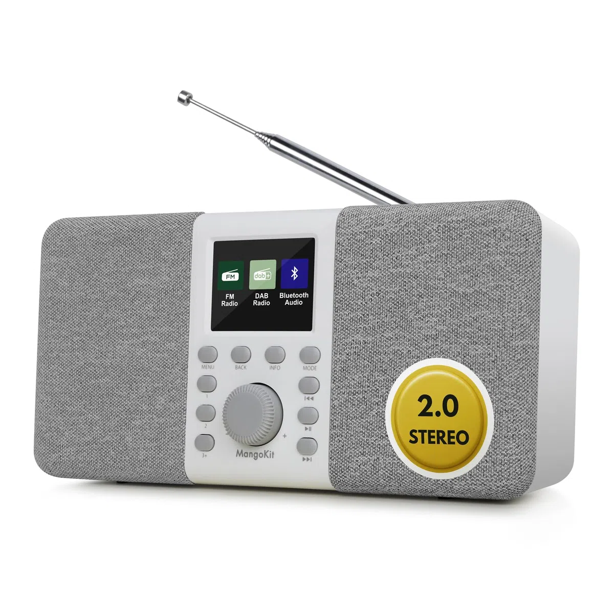 MD5 DAB stereo con altoparlante Bluetooth,digitale DAB+,radio FM da alimentata a rete a batteria,display a colori,40stazioni preimpostate,sveglia e orologio,Snooze,porta cuffie-grigio pietra
