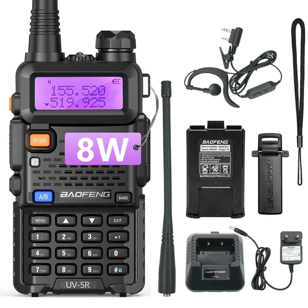 UV-5R 8W Walkie Talkie Radio FM ad alta potenza 128 canali Radio Ricetrasmettitore con auricolari