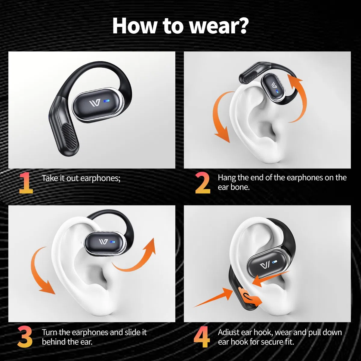 Weofly Outfits - Auricolari aperti, senza fili, Bluetooth 5.4, leggeri, con microfono, cancellazione del rumore, IPX7, impermeabili, per corsa, sport, esercizio (nero)