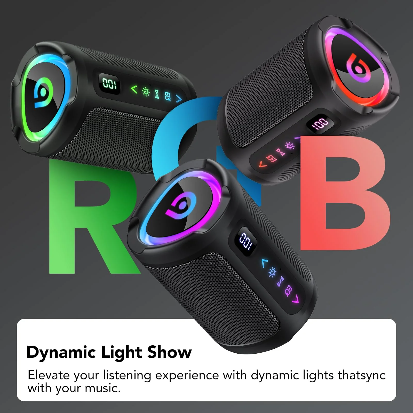 Cassa Bluetooth Portatili senza fili con luce LED, Display Digitale Intelligente+Smart EQ, Altoparlante Bluetooth Bassi Potente, Bluetooth 5.4, Speaker da Esterno per Viaggi, Sport, Feste, Ciclismo