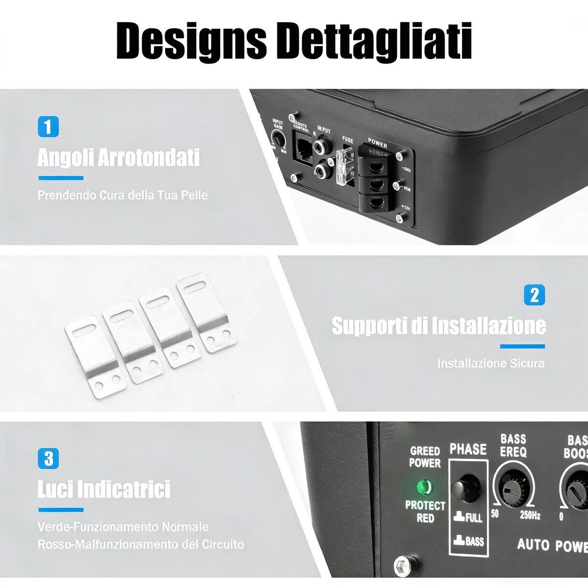Subwoofer per auto da 8 pollici, 300W, compatto, amplificatore per auto con cavo remoto, altoparlanti attivi alti e subwoofer amplificatore,Con luce LED