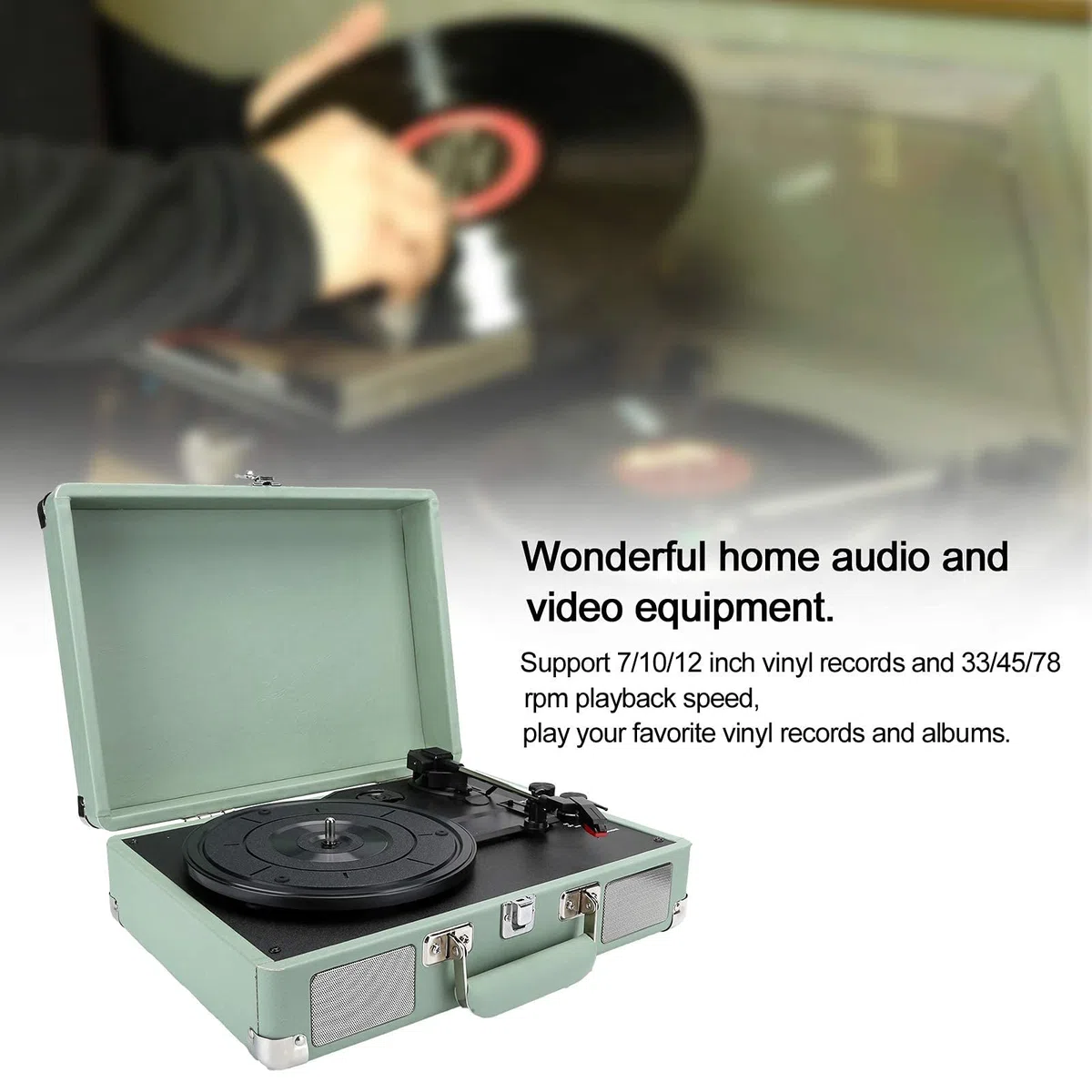 Giradischi in Vinile, Giradischi Portatile Vintage con Giradischi Bluetooth, 33/45/78 Giri, Altoparlanti Stereo integrati, Supporto 100/u2011, Dischi in Vinile da 7/10/12 Pollici