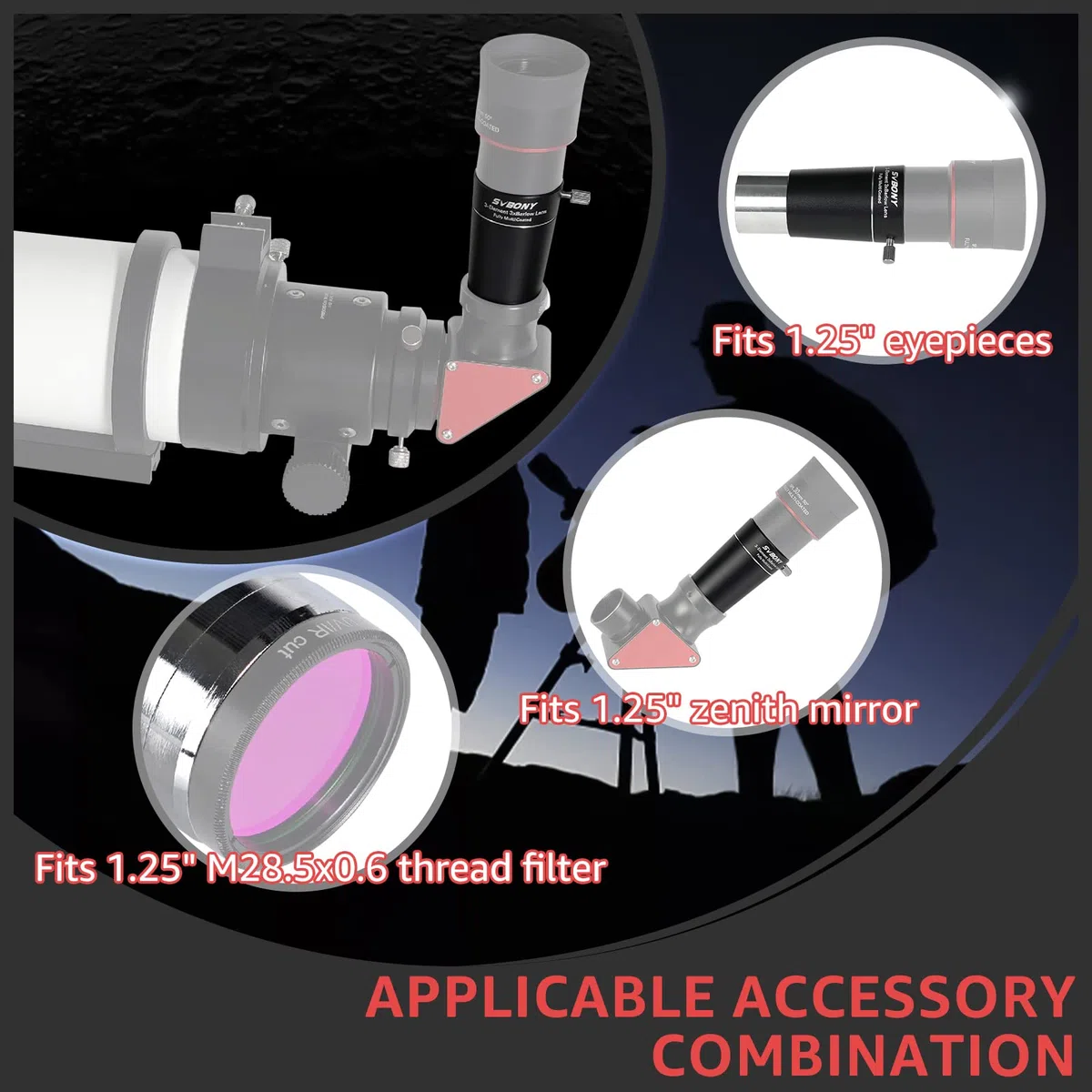 Svbony SV213 Barlow Lente, 3x Barlow 1.25inch FMC 3 Elementi in Metallo Accessori per Telescopio per Fotografia e Osservazione Planetaria