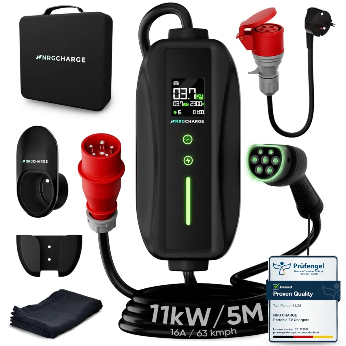 Cavo di ricarica tipo 2 con spina CEE [3 fasi, 7 m, 6-16 A] - stazione di ricarica da parete mobile e caricabatterie EV - ricarica rapida auto elettrica - compatibile con VW, Tesla, BMW