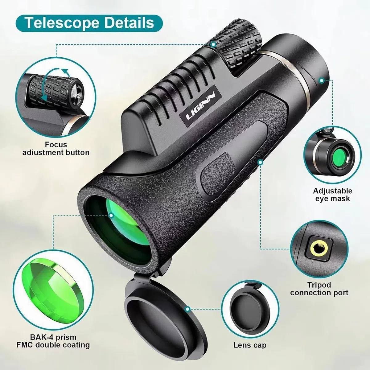 Telescopio Monoculare 12x50, monocolo con visione più ampia per adulti e bambini con prisma BAK4 e lente FMC, adatto per il birdwatching, escursionismo, campeggio