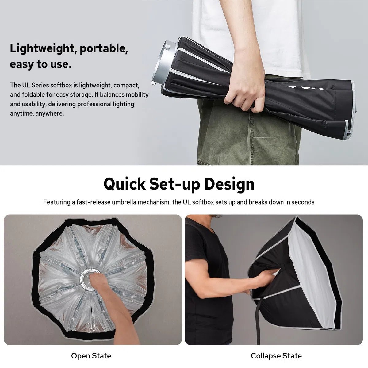 Godox UL-BOX-30 * 45 Rettangolare Softbox, 30x45cm Soft Box Sgancio Rapido con Griglia, Pieghevole Softbox con Bowens Mount per Studio Video Light SL60W SL100D SL100Bi MS200-V MS300-V DP400III-V