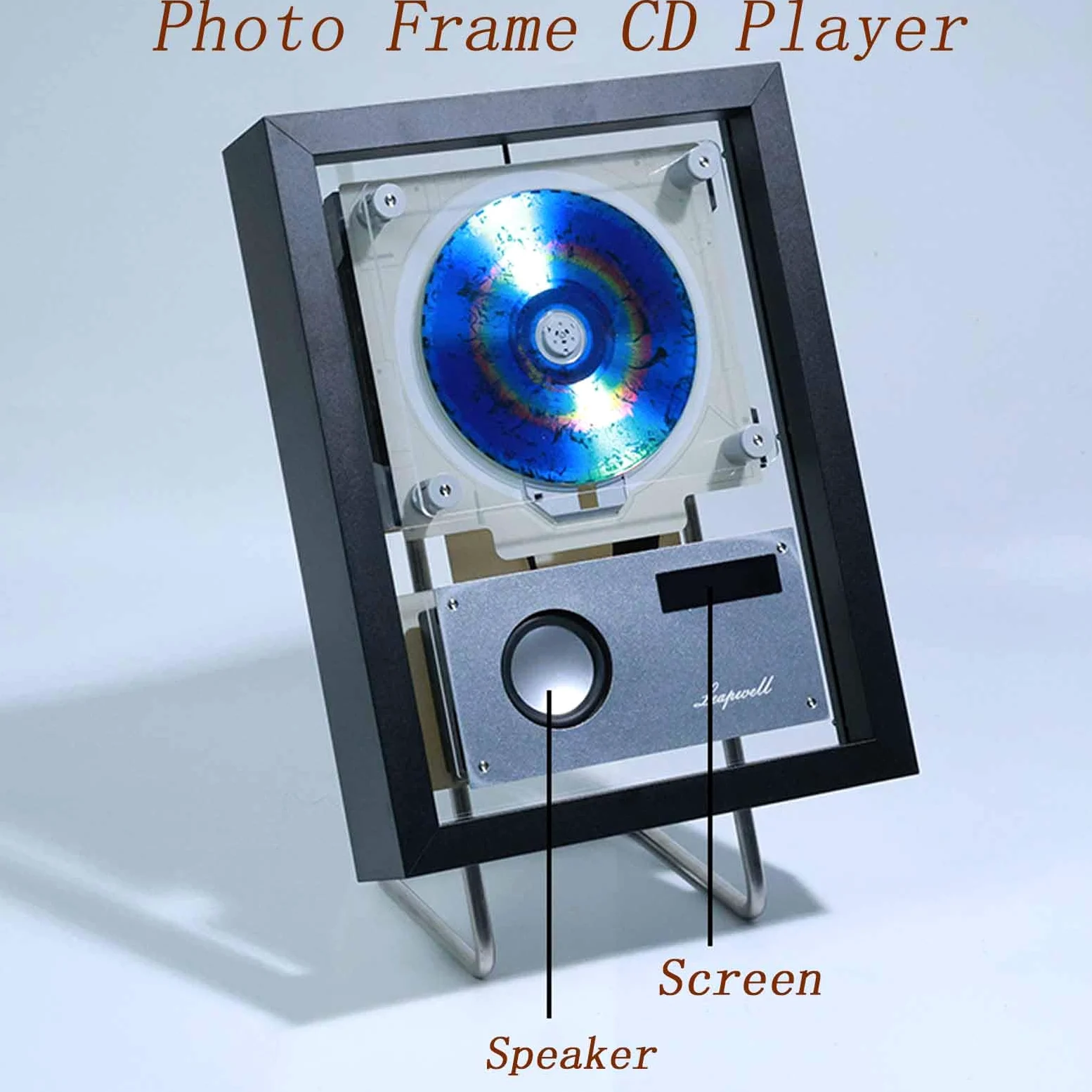 Lettore CD montabile a parete con telecomando e altoparlanti, cornice decorativa musicale con uscita 2 vie/USB/AUX e 6 effetti di illuminazione per corridoio di casa