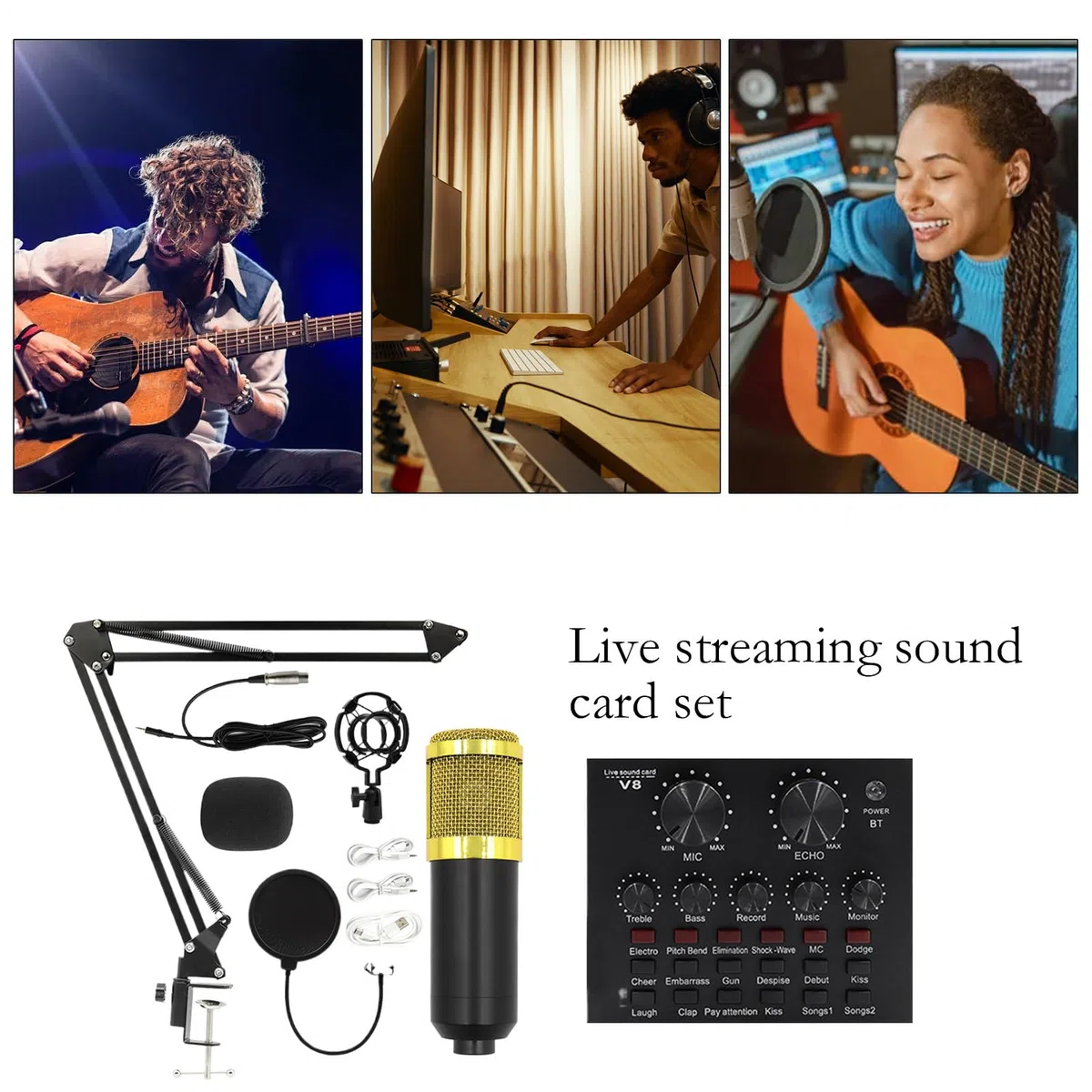 Attrezzatura Da Studio Di Registrazione Set scheda audio live streaming, | Microfono a Condensatore Kit Microfono Facile Per Streaming, Da Studio Di Registrazione Per Live