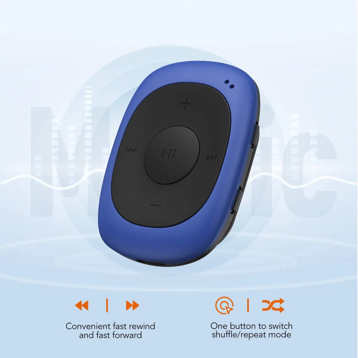 AGPTEK 64GB Lettore MP3 con Clip, Lettore MP3 Sportivo Portatile con Radio FM e Riproduzione Casuale di Musica Mini Lettore Musicale per la Corri con Guscio in Silicone e Cuffie Cablate, Blu