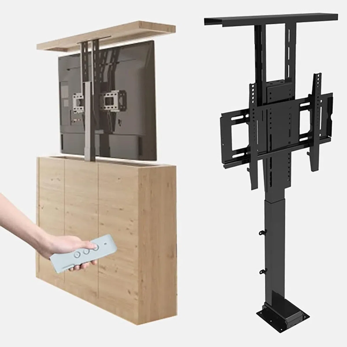 Moted - Staffa di sollevamento per TV elettrica, girevole a 360°, montaggio nascosto manuale salvaspazio per integrazione senza soluzione di continuità, sistema di sollevamento Teles regolabile per