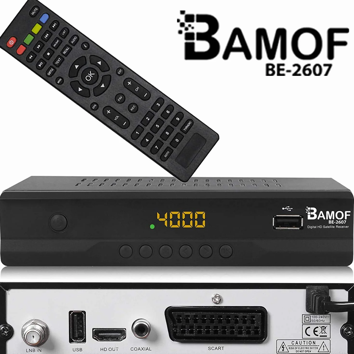 Bamof BE-2607 - Ricevitore satellitare digitale (HDTV, DVB-S/S2, HDMI, SCART, 2 x USB 2.0, Full HD 1080p) [Preprogrammato per Astra Hotbird Türksat] [Classe energetica A+++]