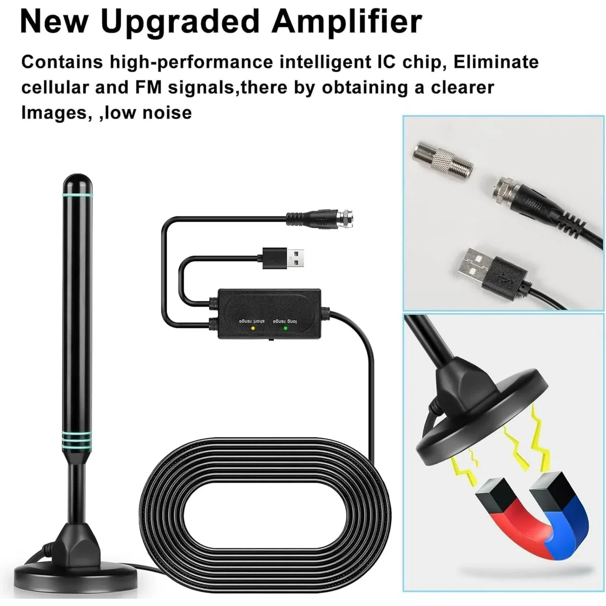 Antenna TV da interni per Smart TV HD Antenne digitali per canali locali Ricezione a lungo raggio Supporta 4K 1080p UHF VHF tutti i vecchi televisori
