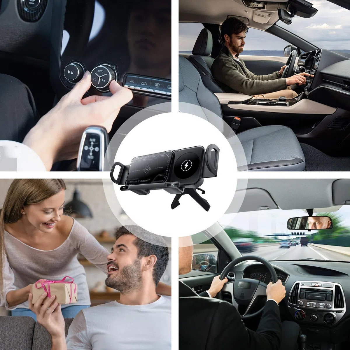 Caricatore Wireless Auto Supporto per Cellulare in Auto | Supporto Smartphone Auto Caricabatterie 15W Doppia Bobina