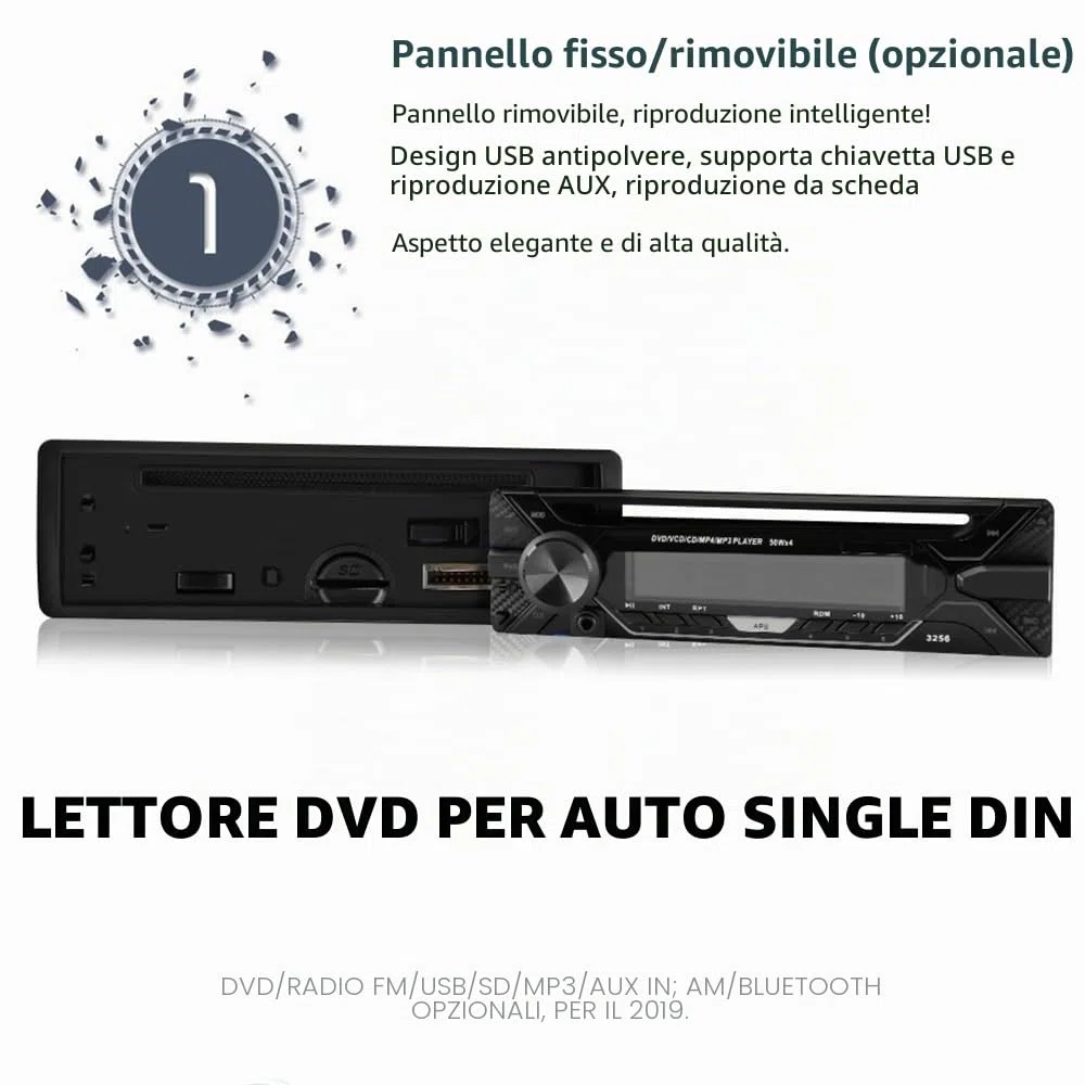 Autoradio Stereo Pannello Rimovibile 1 DIN 12V Radio FM MP3 Bluetooth CD VCD MP3 SD USB Ricevitore Multimediale Auto