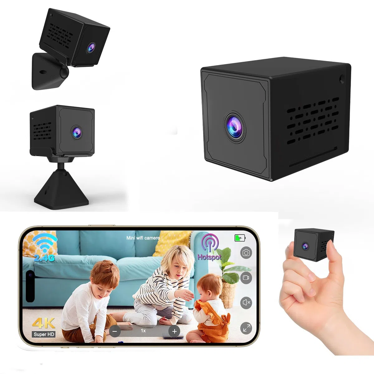 Mini Telecamera Spia Nascosta, 4K FHD Telecamera Spia con Visione Notturna e Rilevamento Movimento, Microcamera Spia con Batteria 2000mAh, Mini Telecamera Wifi/Senza Wifi, Spy Cam per Interno Estern
