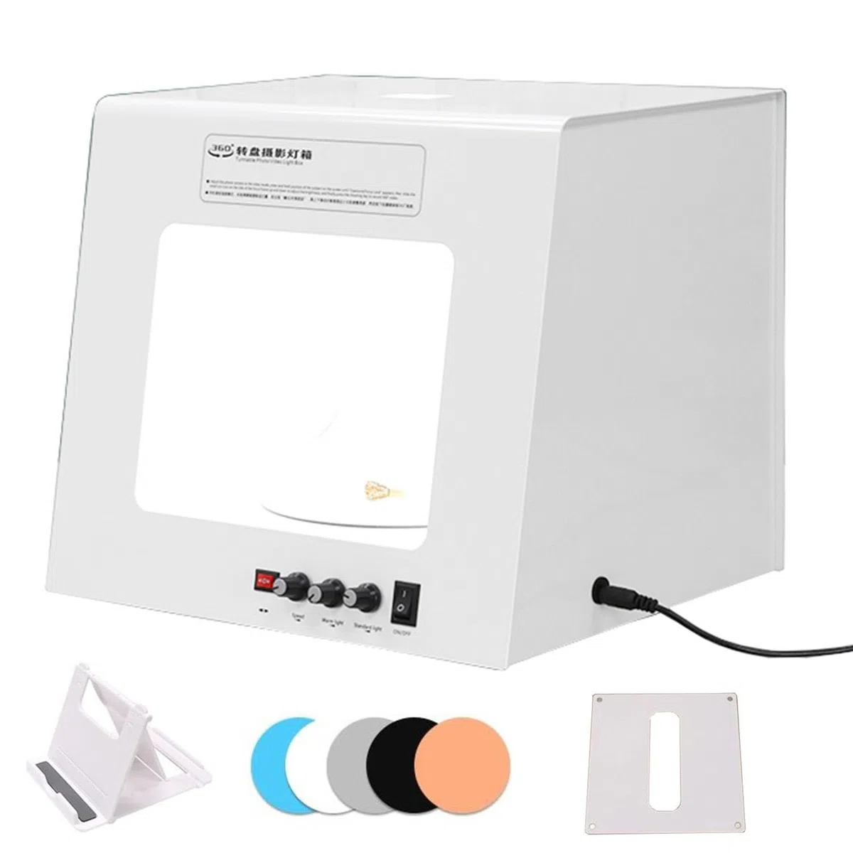 Mini Photo Studio Light Box per la fotografia dei gioielli, luminosità regolabile, giradischi astuto di fotografia