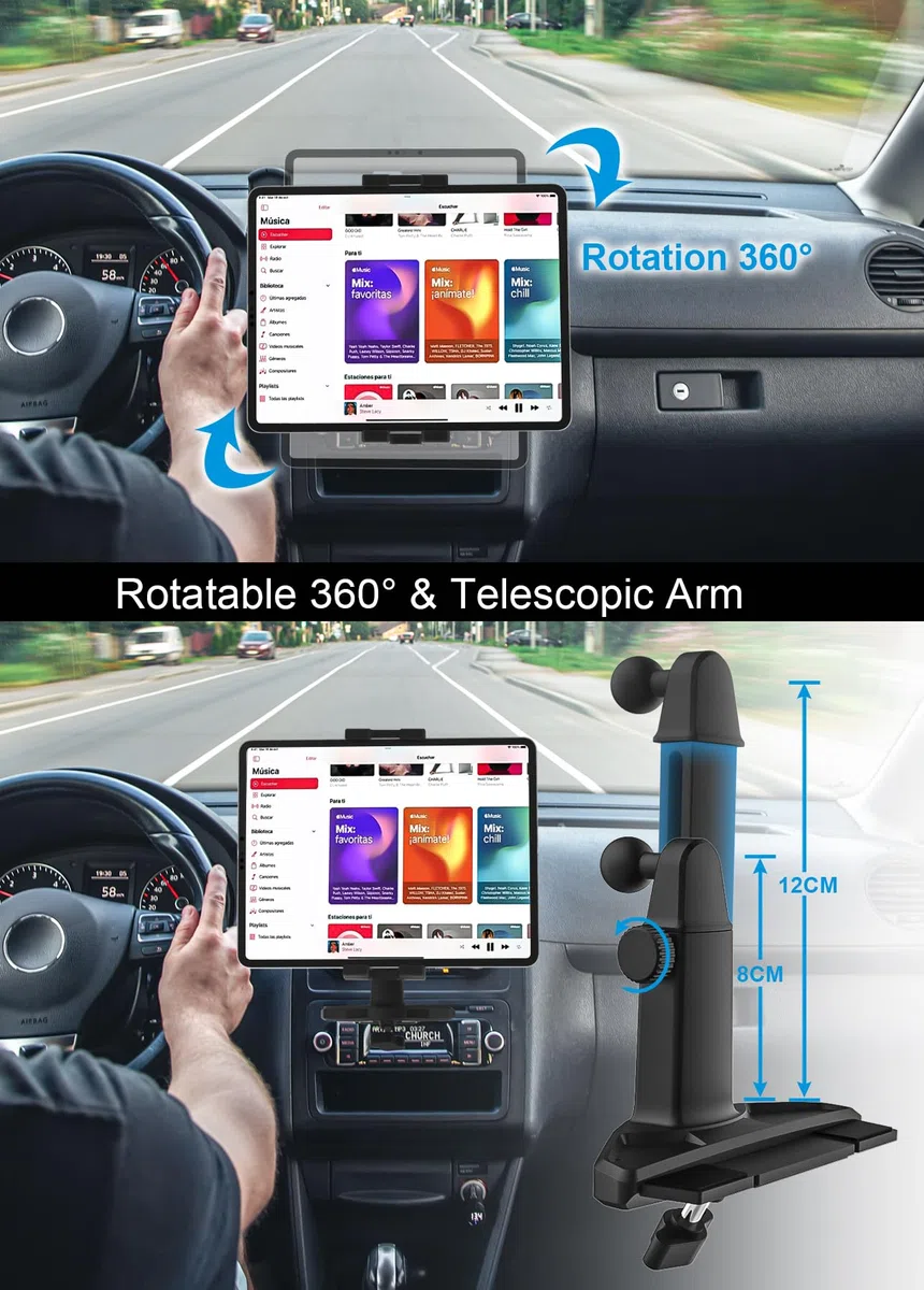 Oilcan Supporto Tablet Auto Lettore CD, Porta Tablet Macchina CD Slot con Braccio Telescopico Upgrade, Supporto Auto Anteriore per iPad Pro Air Mini, Galaxy, iPhone 4-12,9" Telefono e Tablet
