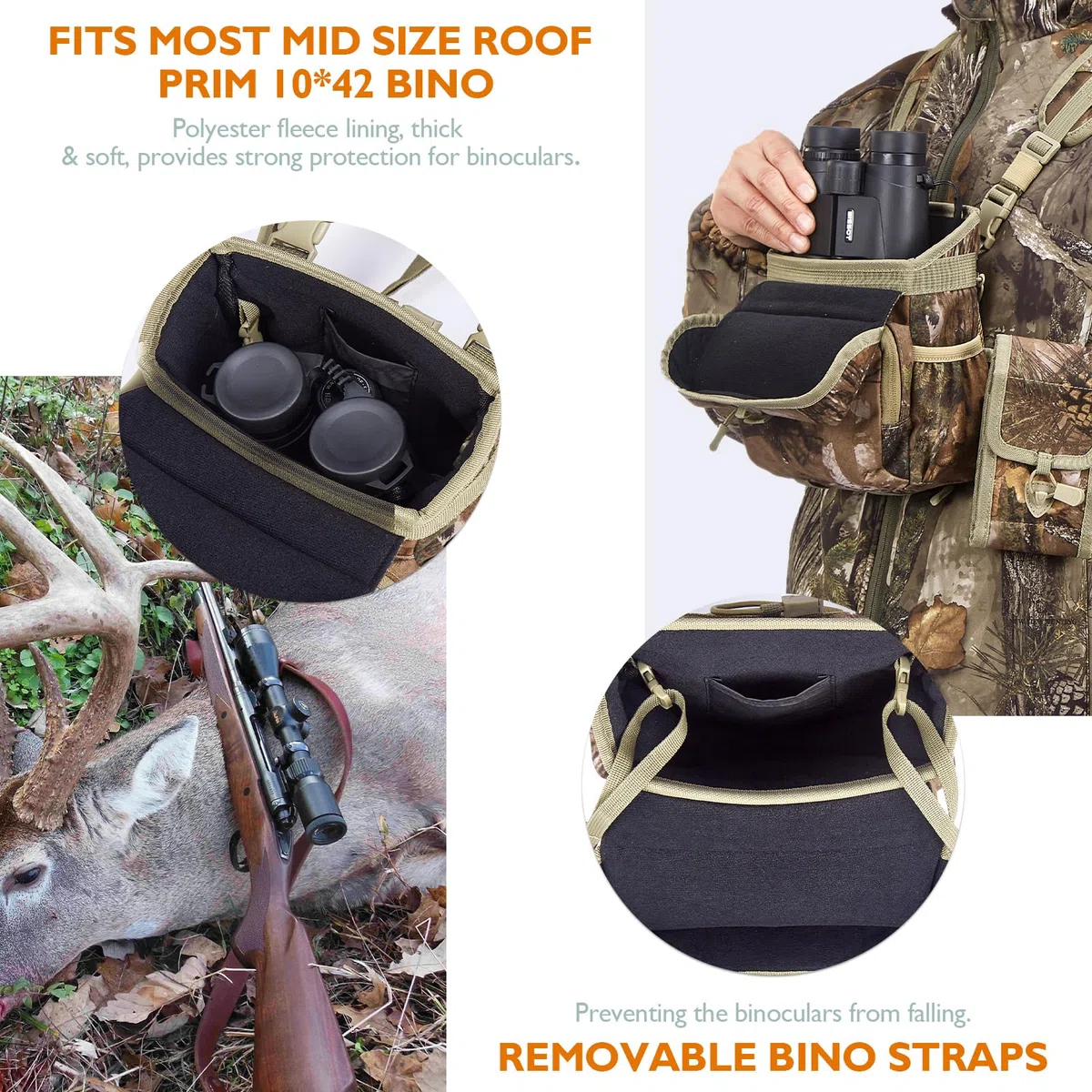 NewView Binocular Harness Chest Pack con tasca rimovibile, cinturino binario regolabile e parapioggia, ideale per caccia, escursioni e birdwatching Quiet-M