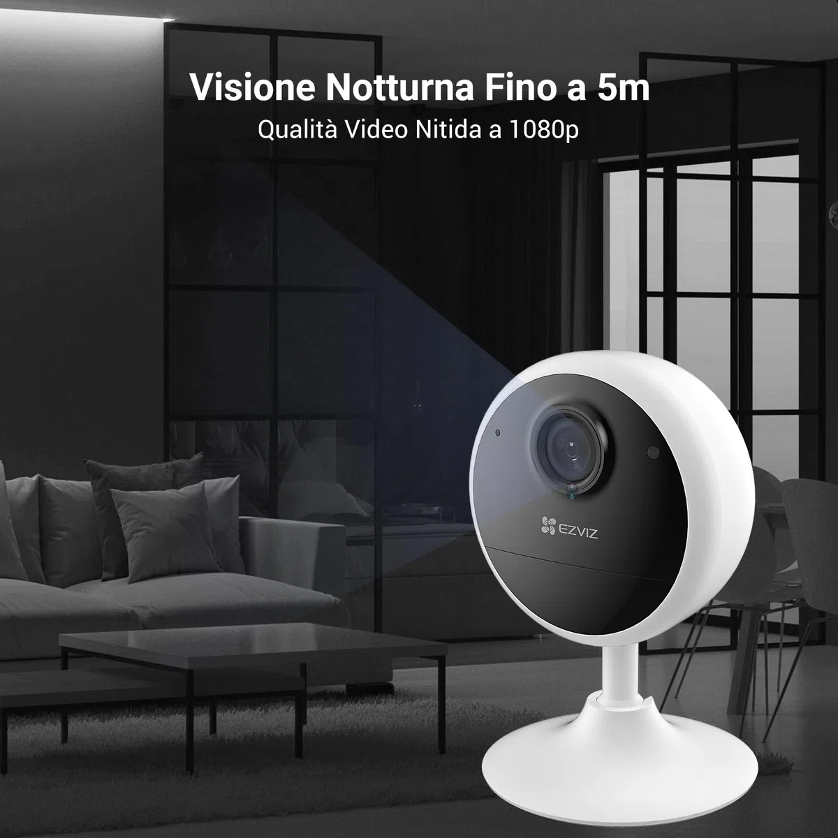 EZVIZ Telecamera di sorveglianza WiFi interna con batteria, Camera di sicurezza IP 1080P, Rilevamento di persone, Audio bidirezionale, Supporto di schede fino a 512GB, Compatibile con Alexa, CB1