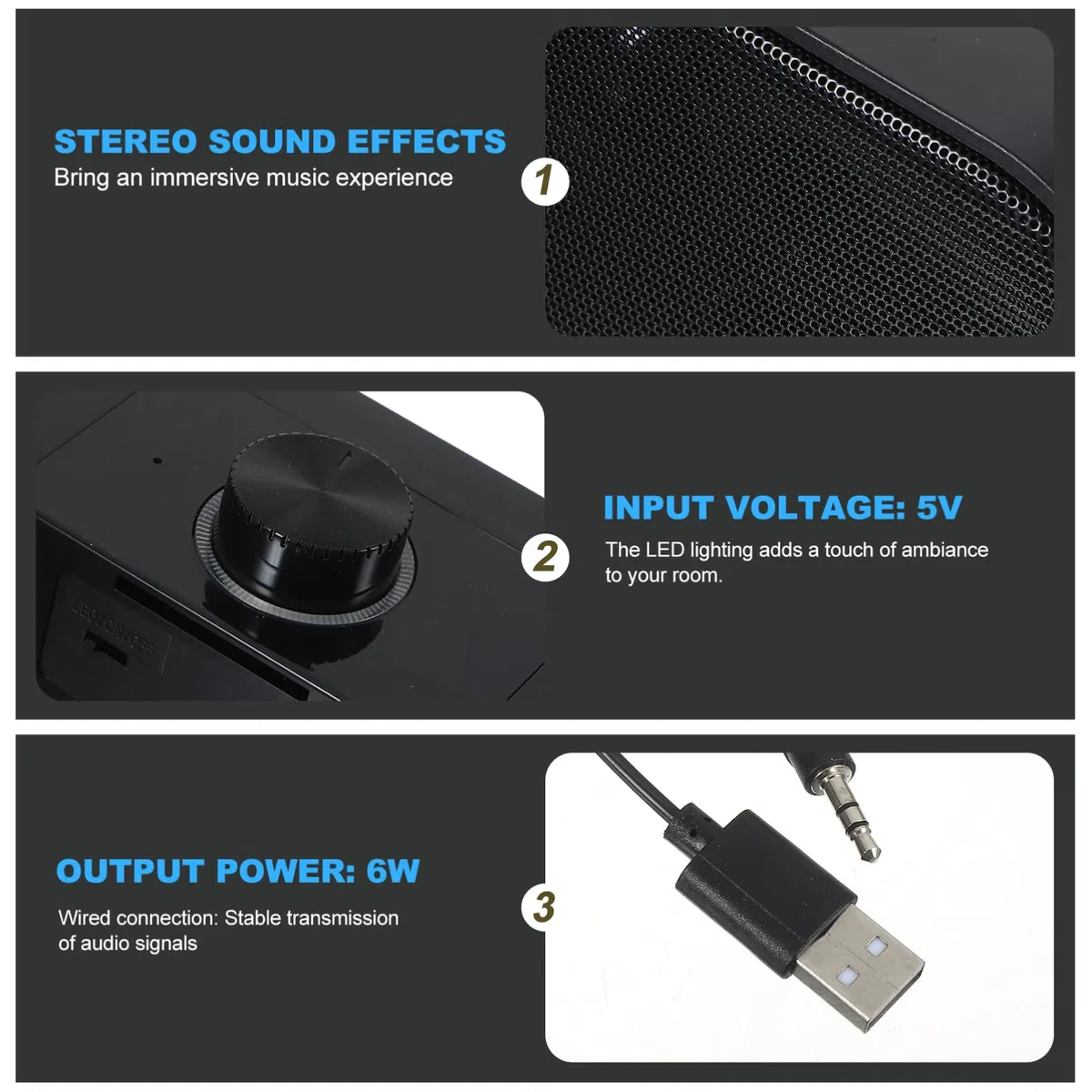 Housoutil Soundbar Stereo Altoparlanti Per Computer Cablati Altoparlanti Per PC Da Gioco Neri Soundbar Per Tablet