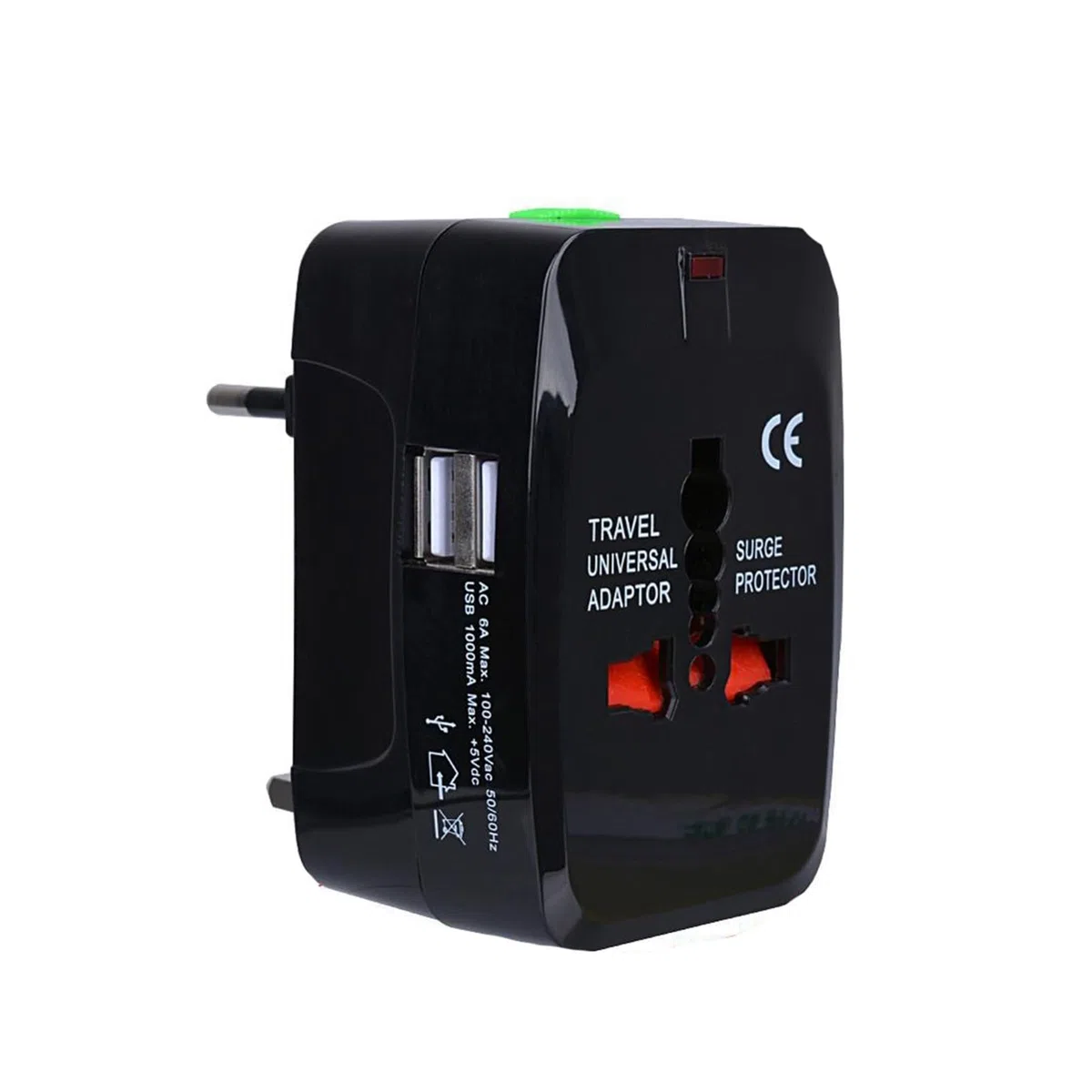 Adattatore universale AU/US/UK/EU con 2 porte USB-C | Adattatore da viaggio con prese AU/US/UK/EU. Include 2 porte USB-C. Certificato CE.(Black 2USB)