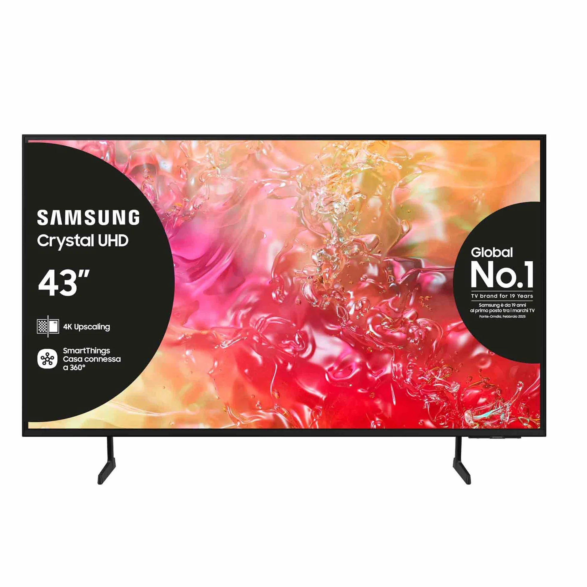 Samsung Smart TV 43" UE43DU7170UXZT, Crystal 4K UHD, 4K Upscaling, Slim Look, DVBT-2, Q-Symphony & OTS Lite, Integrato con Bixby, comp con Alexa e Google Assistant, Black