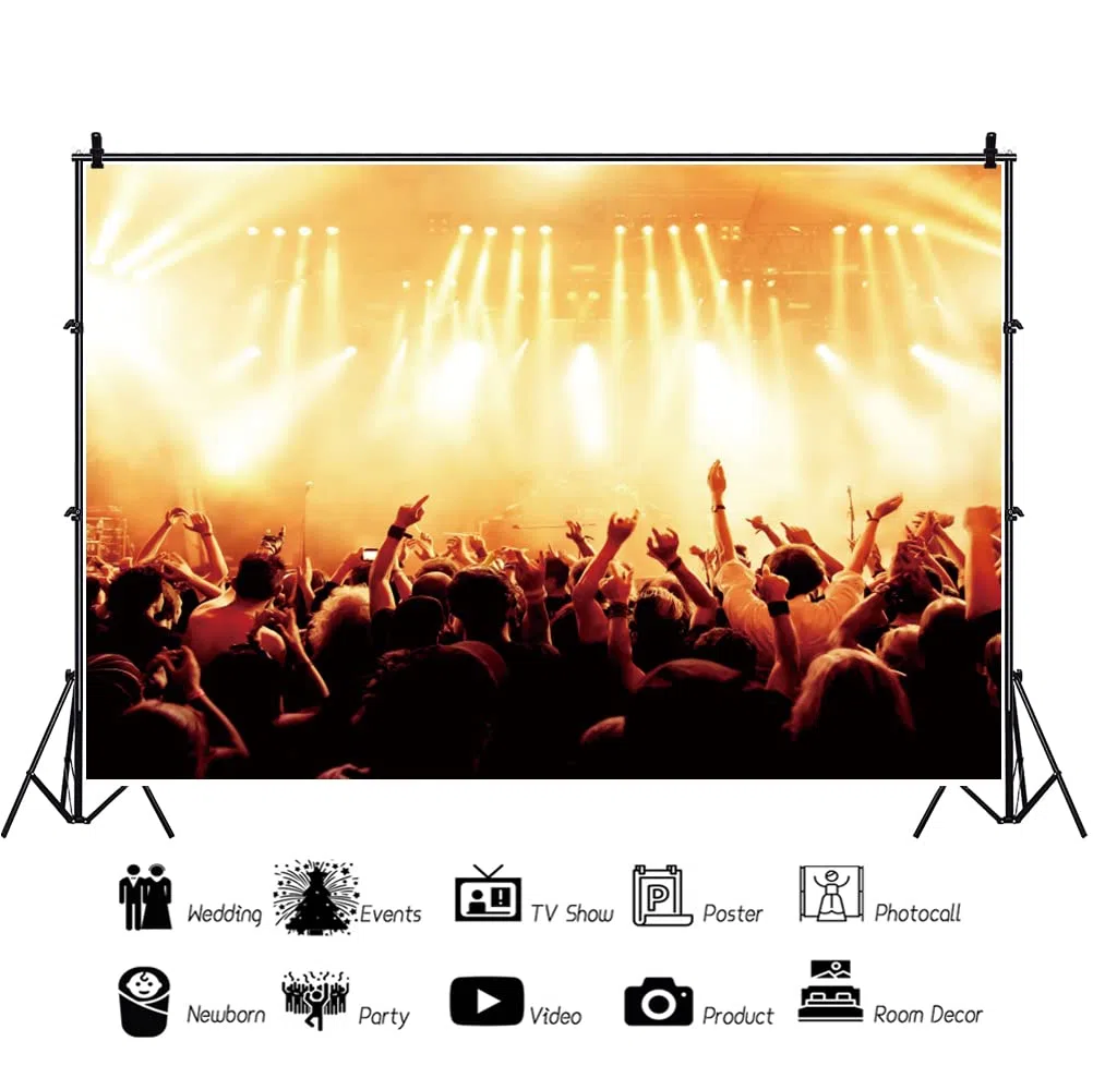 12x10ft Fase Spotlight Sfondo Concerto Live Plateform Sfondo Rock Star Musica Spettacolo Pubblico Banner Party Decorazioni Forniture Foto Ritratto Vinile Studio Video Prop